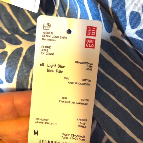 Marimekko and Uniqlo collab light blue and white denim A line midi skirt NWT - Picture 8 of 12